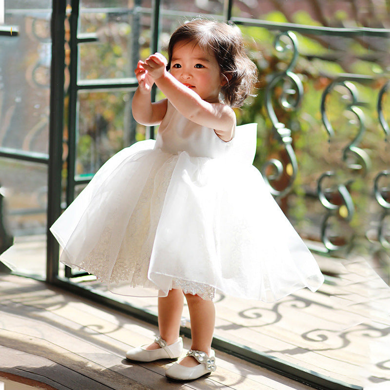 Princess Satin & Tulle Flower Girl Dress with Lace Flowers