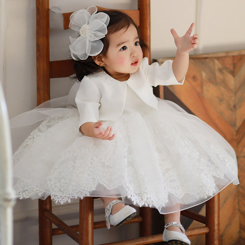 Princess Satin & Tulle Flower Girl Dress with Lace Flowers