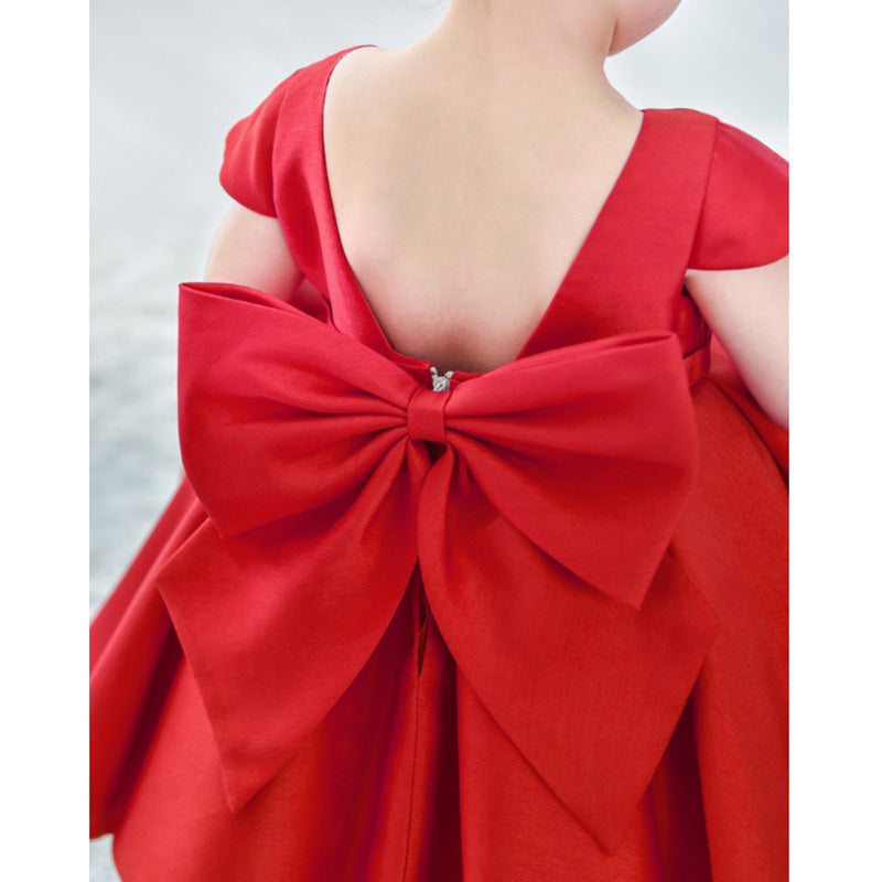 Princess Satin Flower Girl Dress with Cap Sleeves and Bows