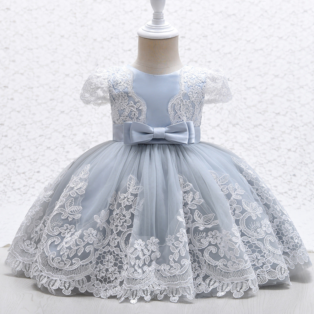 Princess Satin Lace Flower Girl Dress | Sleeveless Cap