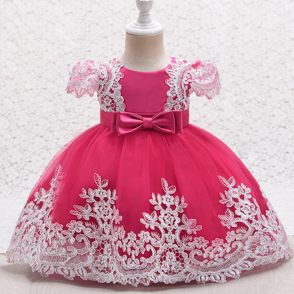 Princess Satin Lace Flower Girl Dress | Sleeveless Cap