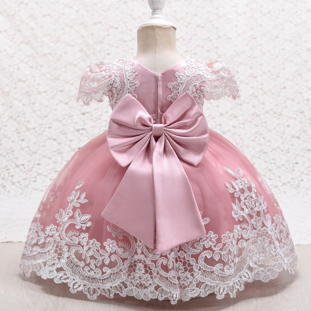 Princess Satin Lace Flower Girl Dress | Sleeveless Cap