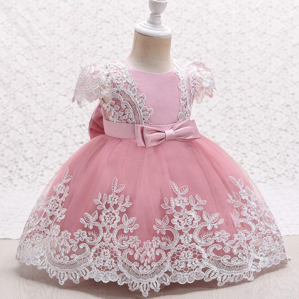 Princess Satin Lace Flower Girl Dress | Sleeveless Cap