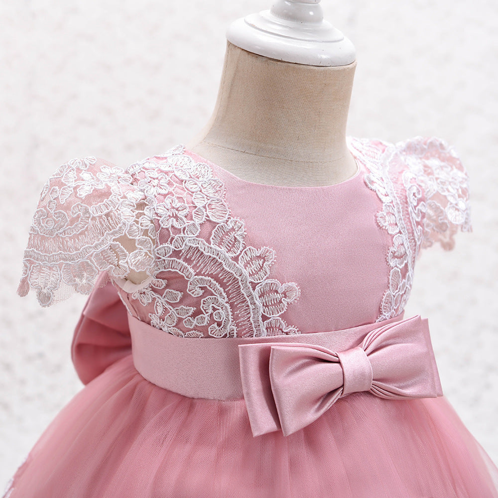 Princess Satin Lace Flower Girl Dress | Sleeveless Cap