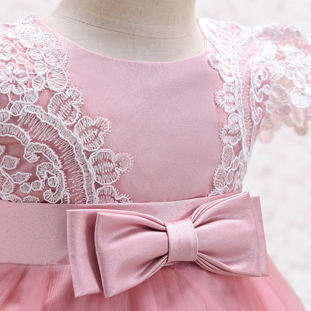 Princess Satin Lace Flower Girl Dress | Sleeveless Cap