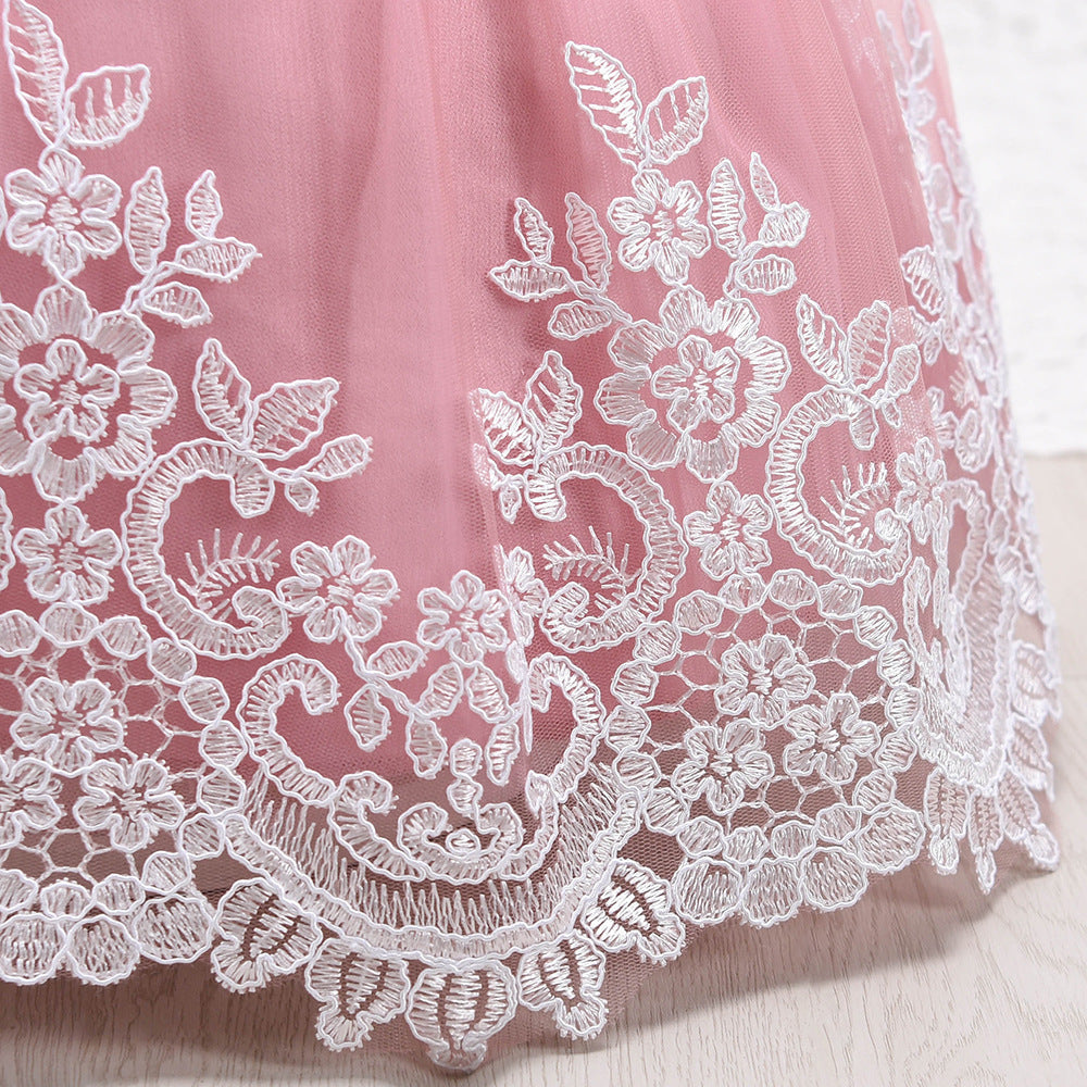 Princess Satin Lace Flower Girl Dress | Sleeveless Cap