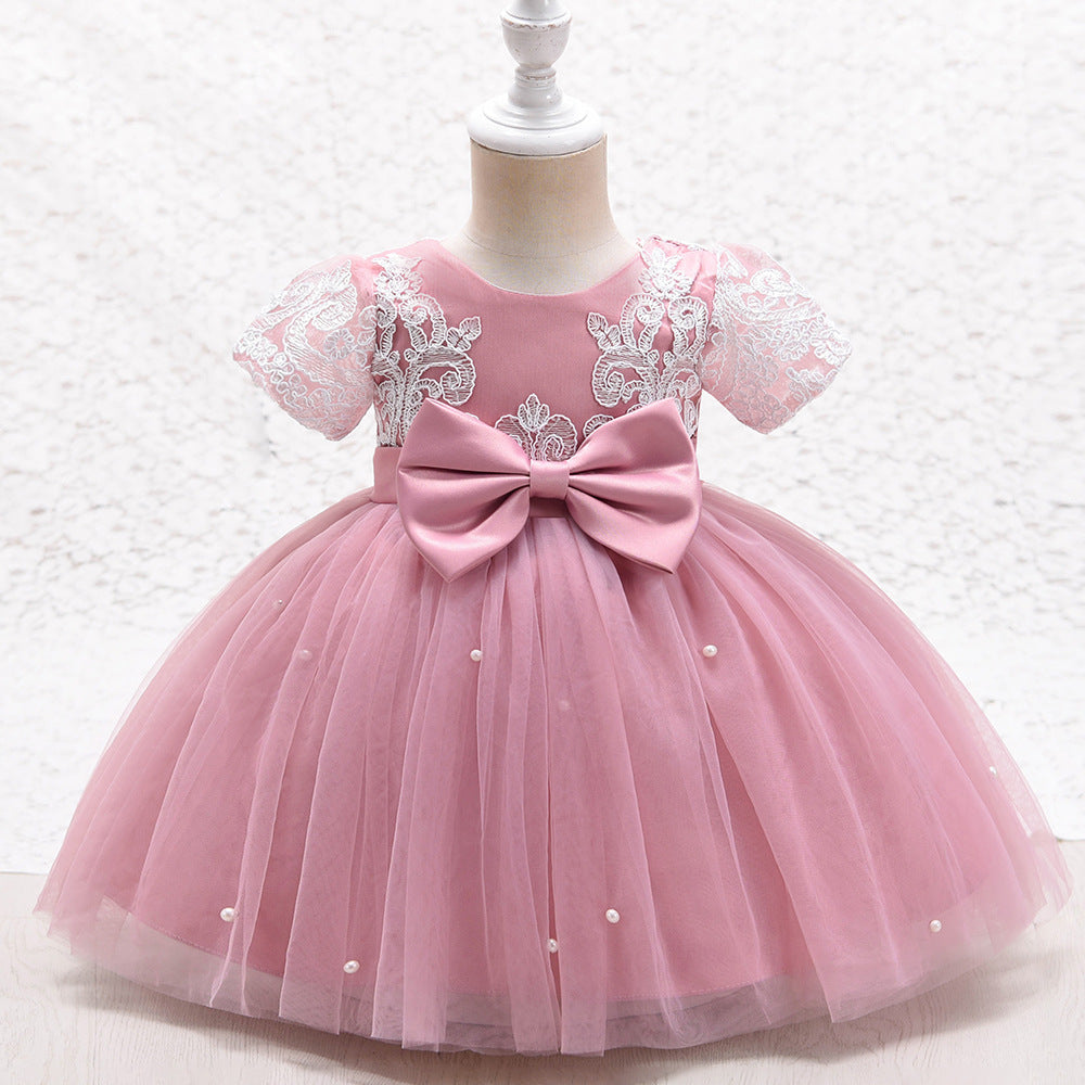 Princess Satin Tulle Flower Girl Dress | Lace Bows