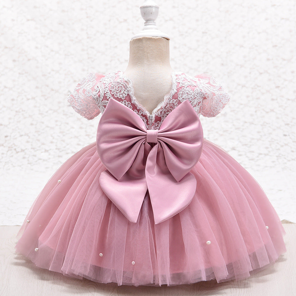 Princess Satin Tulle Flower Girl Dress | Lace Bows