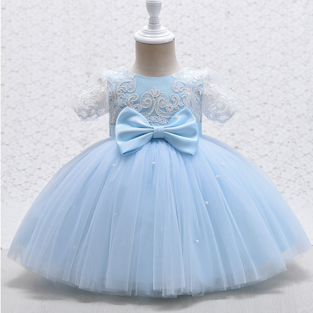 Princess Satin Tulle Flower Girl Dress | Lace Bows