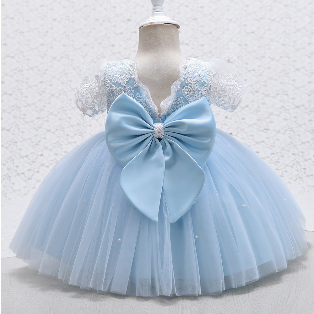 Princess Satin Tulle Flower Girl Dress | Lace Bows