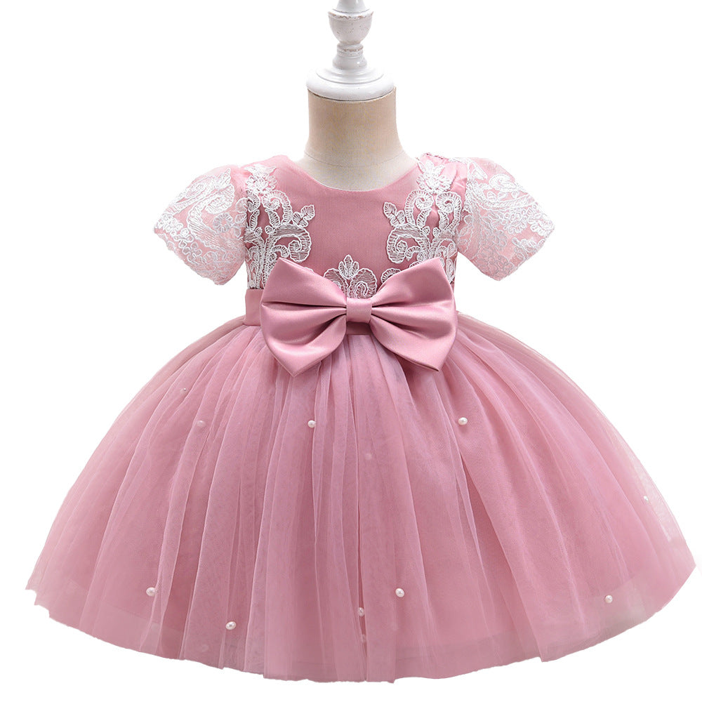 Princess Satin Tulle Flower Girl Dress | Lace Bows