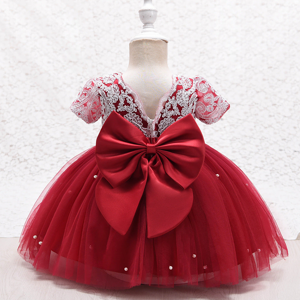 Princess Satin Tulle Flower Girl Dress | Lace Bows