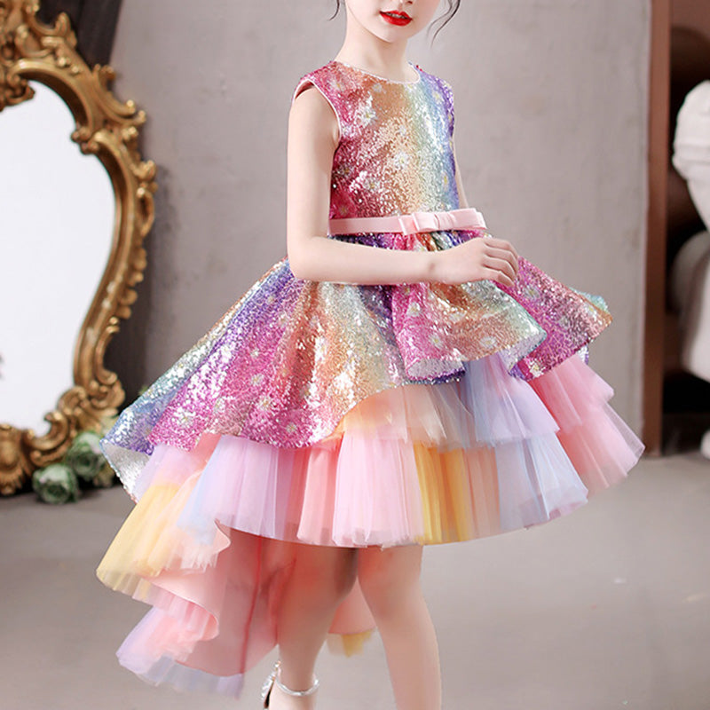 Princess Sequined Flower Girl Dress with Cascading Ruffles