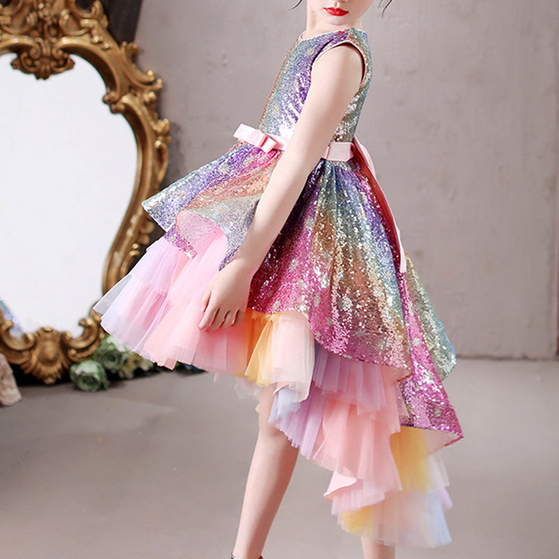 Princess Sequined Flower Girl Dress with Cascading Ruffles