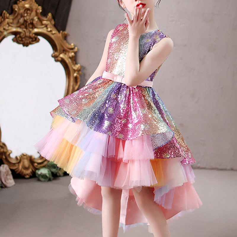 Princess Sequined Flower Girl Dress with Cascading Ruffles