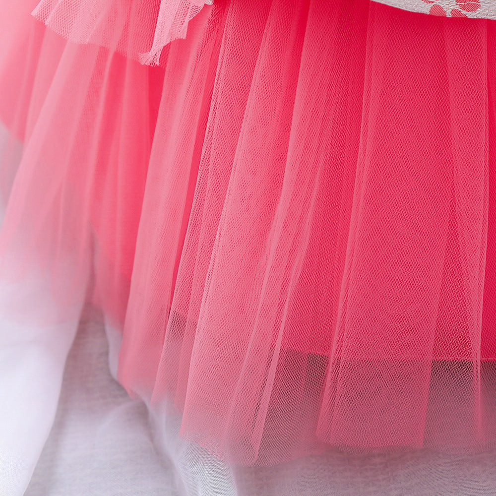 Princess Tea-Length Flower Girl Dress with Floral Ruffles