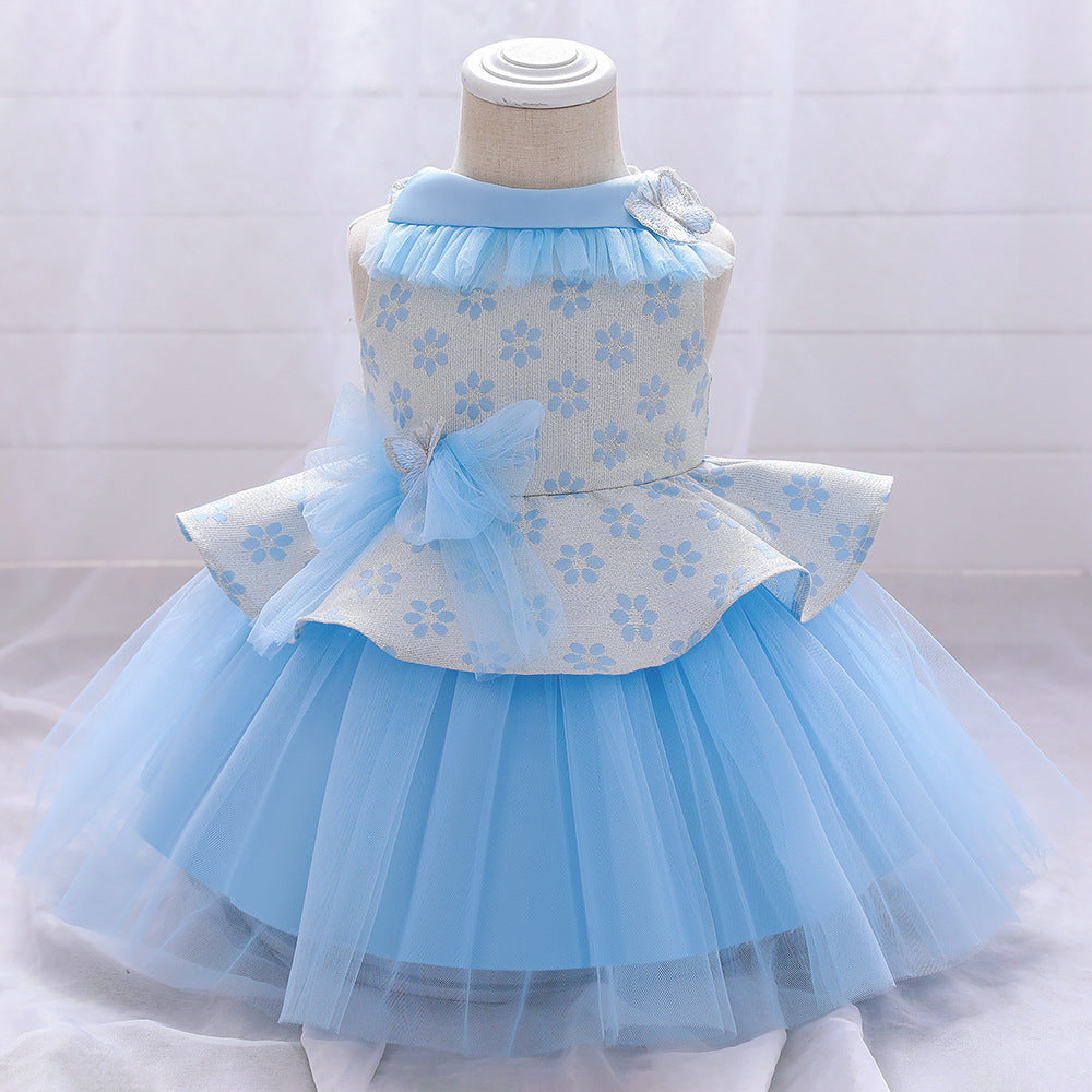 Princess Tea-Length Flower Girl Dress with Floral Ruffles