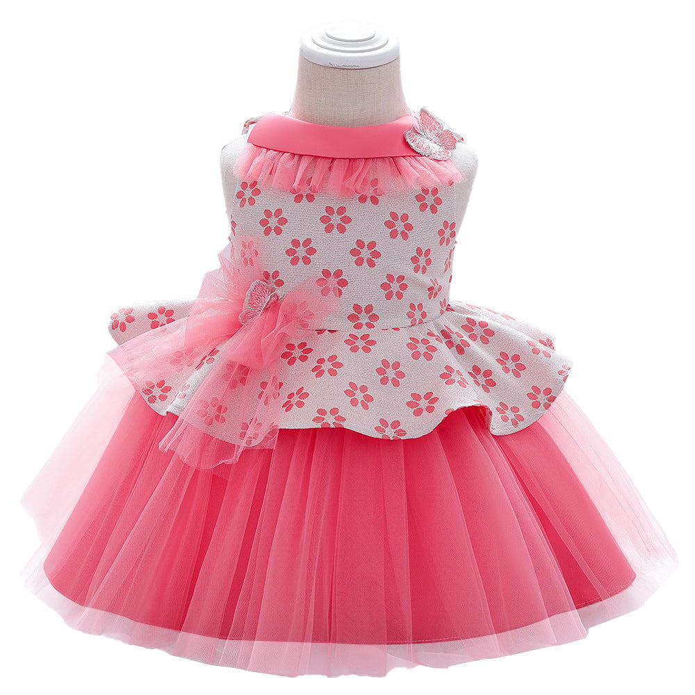 Princess Tea-Length Flower Girl Dress with Floral Ruffles