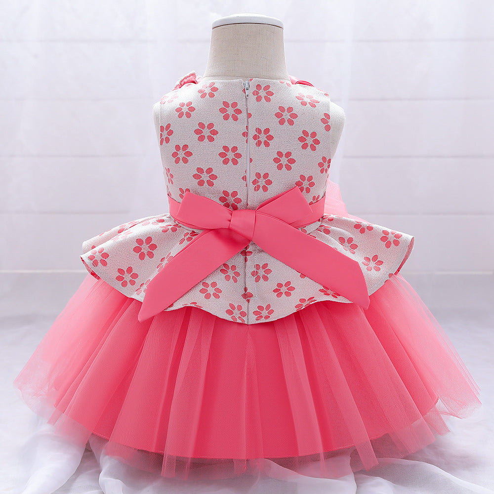 Princess Tea-Length Flower Girl Dress with Floral Ruffles