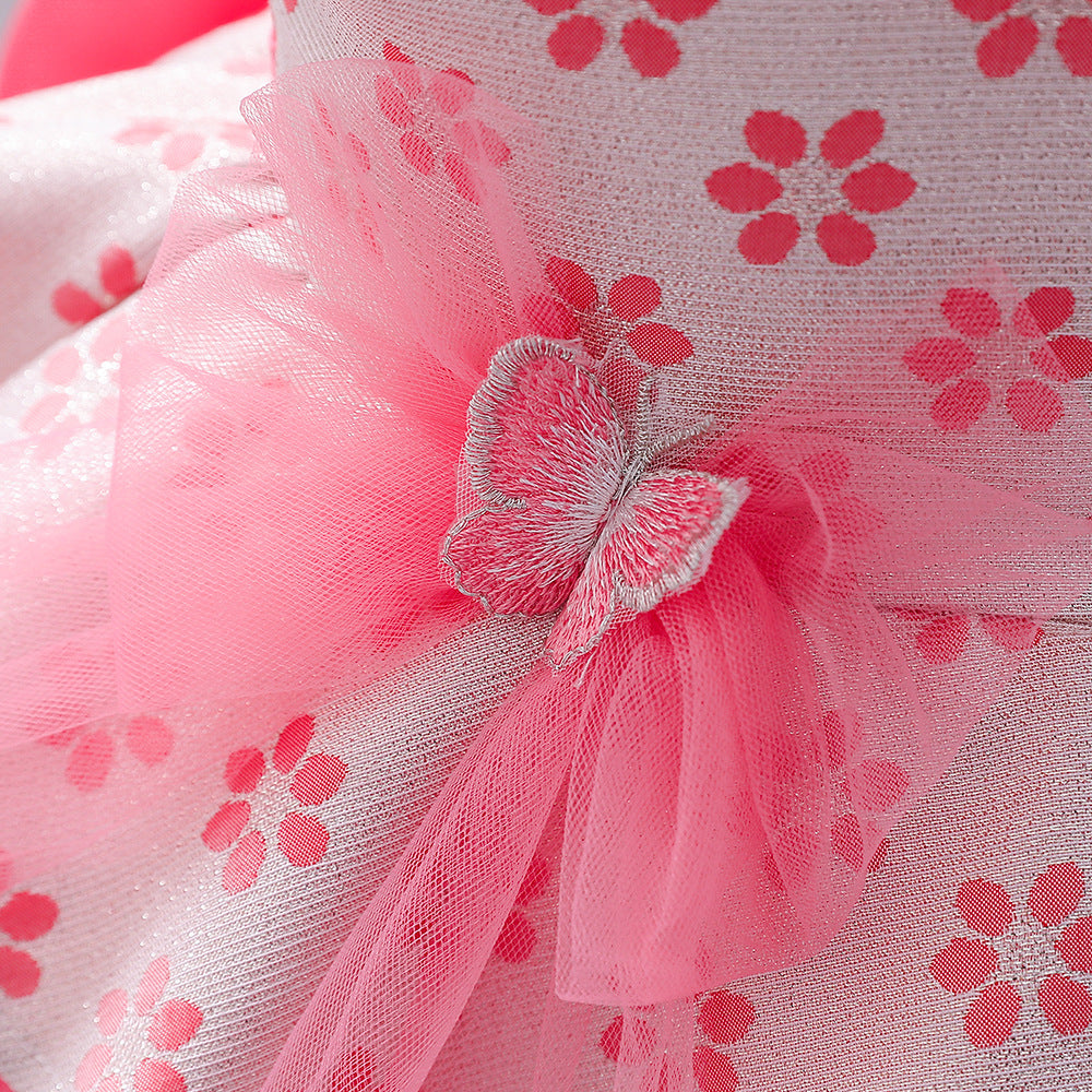 Princess Tea-Length Flower Girl Dress with Floral Ruffles