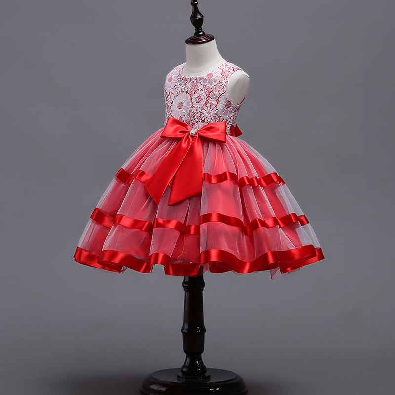 Princess Tea-Length Flower Girl Dress with Lace and Bow
