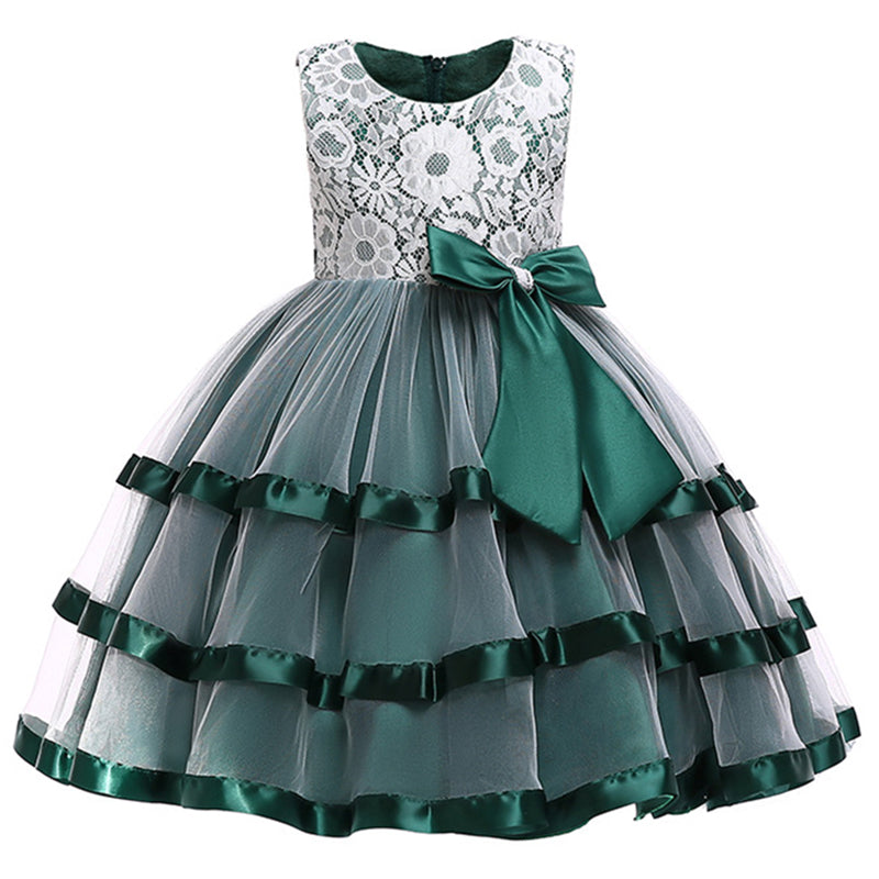 Princess Tea-Length Flower Girl Dress with Lace and Bow
