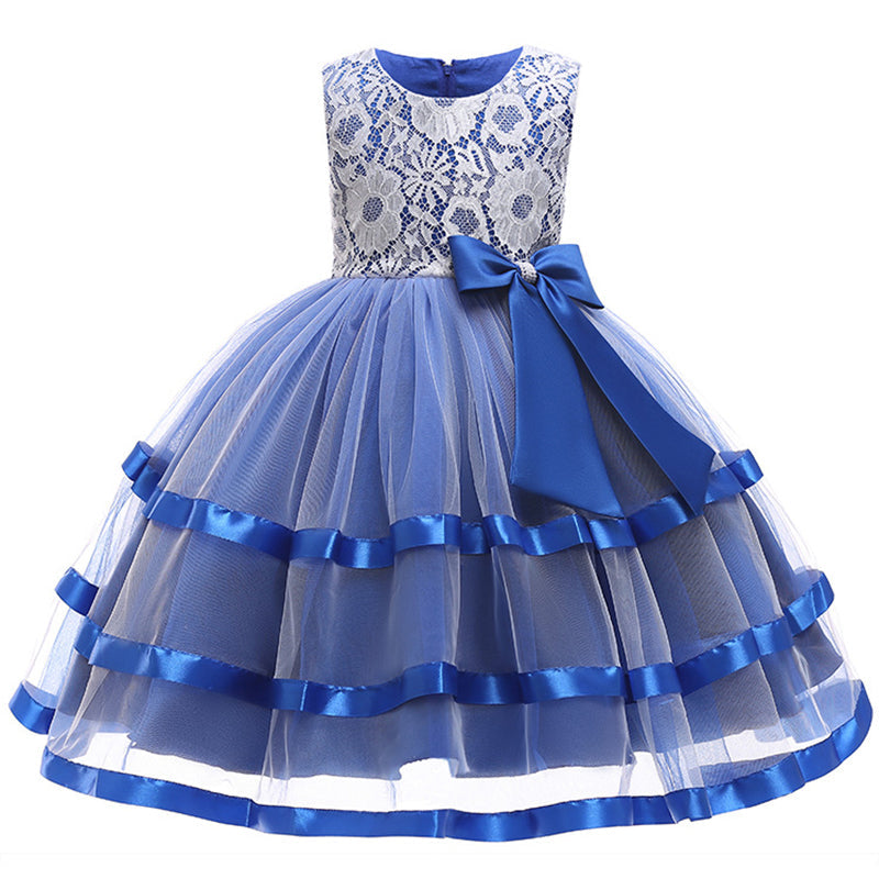 Princess Tea-Length Flower Girl Dress with Lace and Bow