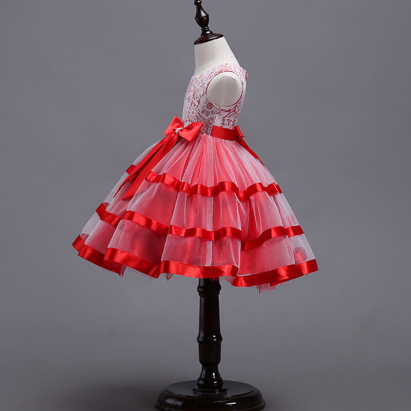 Princess Tea-Length Flower Girl Dress with Lace and Bow