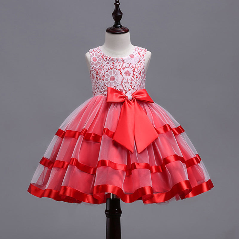 Princess Tea-Length Flower Girl Dress with Lace and Bow