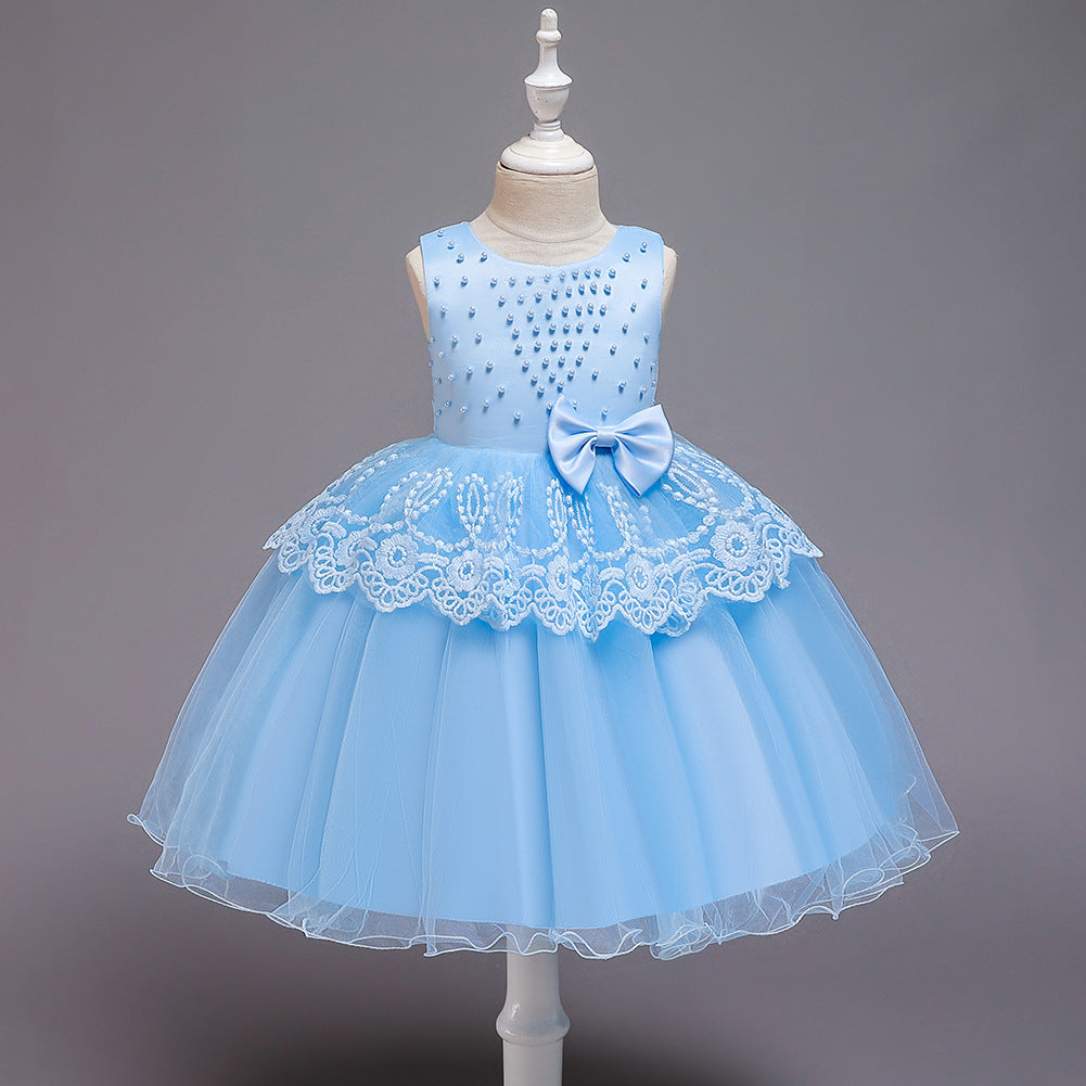 Princess Tea-Length Flower Girl Dress with Satin, Lace, and Bows