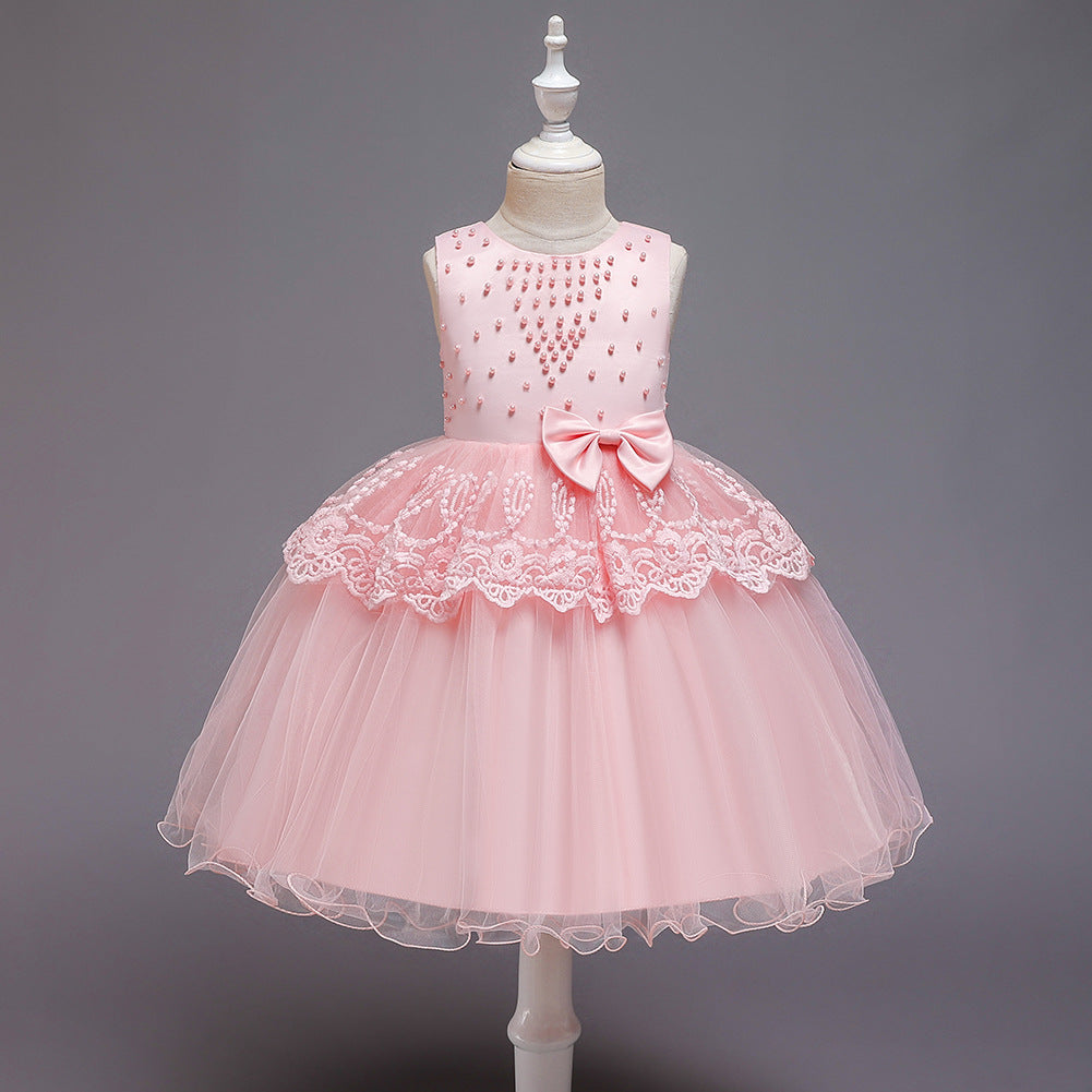 Princess Tea-Length Flower Girl Dress with Satin, Lace, and Bows