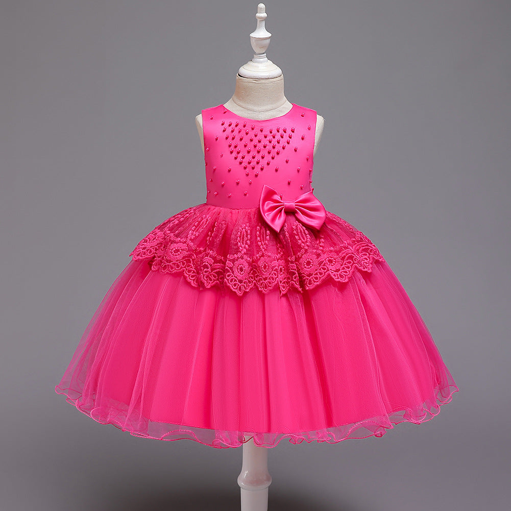 Princess Tea-Length Flower Girl Dress with Satin, Lace, and Bows