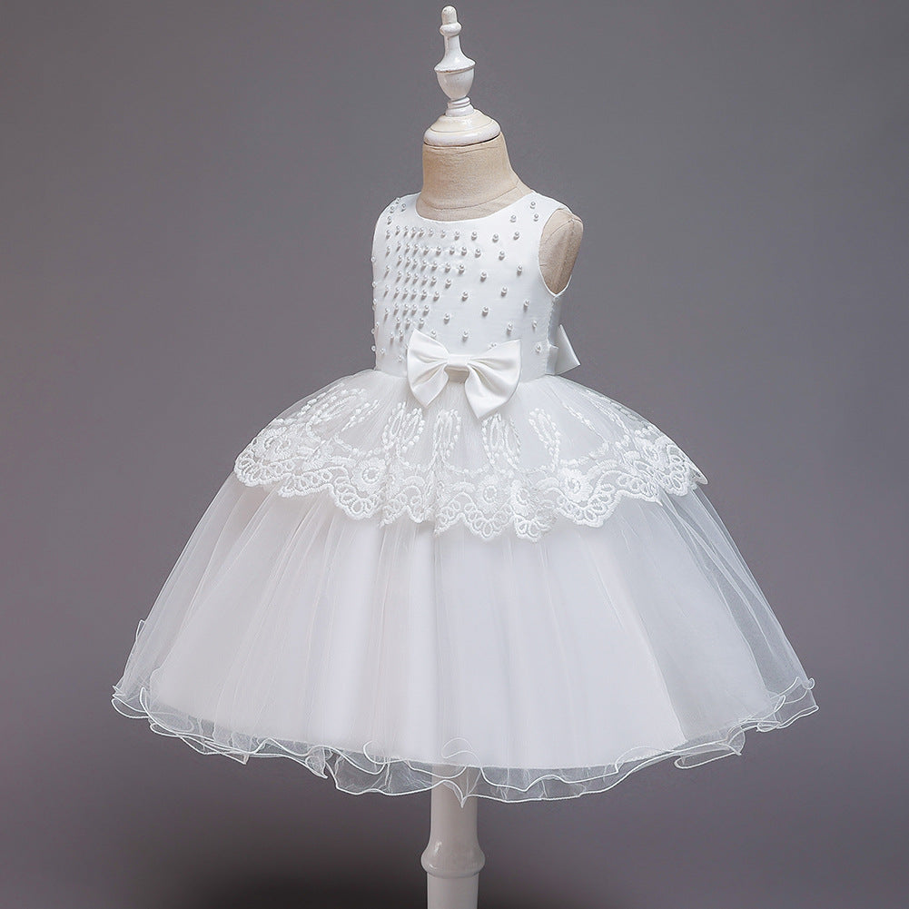 Princess Tea-Length Flower Girl Dress with Satin, Lace, and Bows