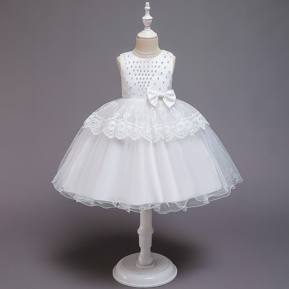 Princess Tea-Length Flower Girl Dress with Satin, Lace, and Bows