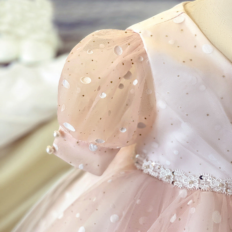 Princess Tea-Length Flower Girl Dress with V-Neck and Sequins