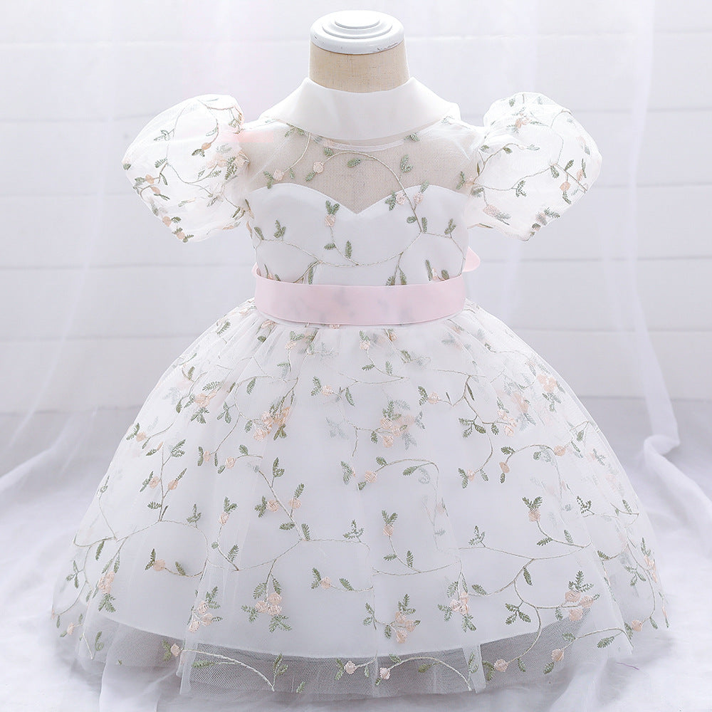 Princess Tea-Length Lace and Tulle Flower Girl Dress with Ruffles