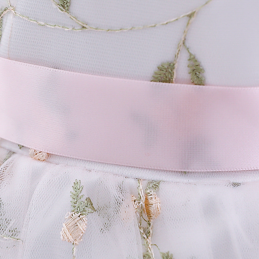 Princess Tea-Length Lace and Tulle Flower Girl Dress with Ruffles