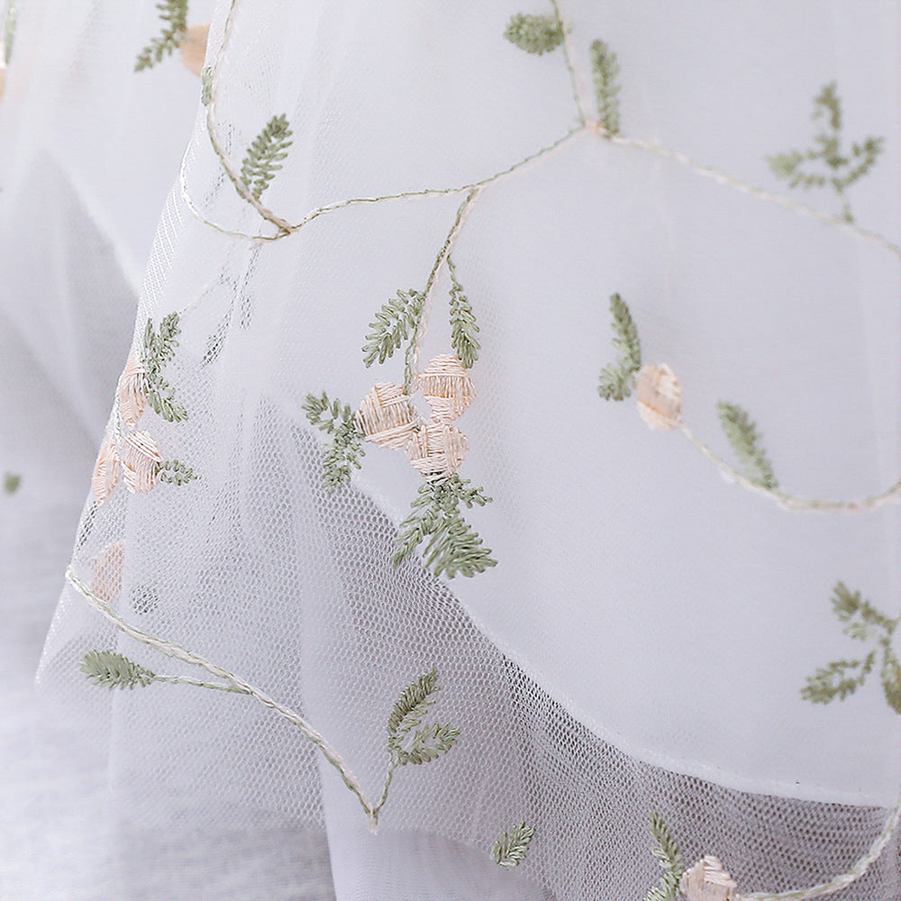 Princess Tea-Length Lace and Tulle Flower Girl Dress with Ruffles
