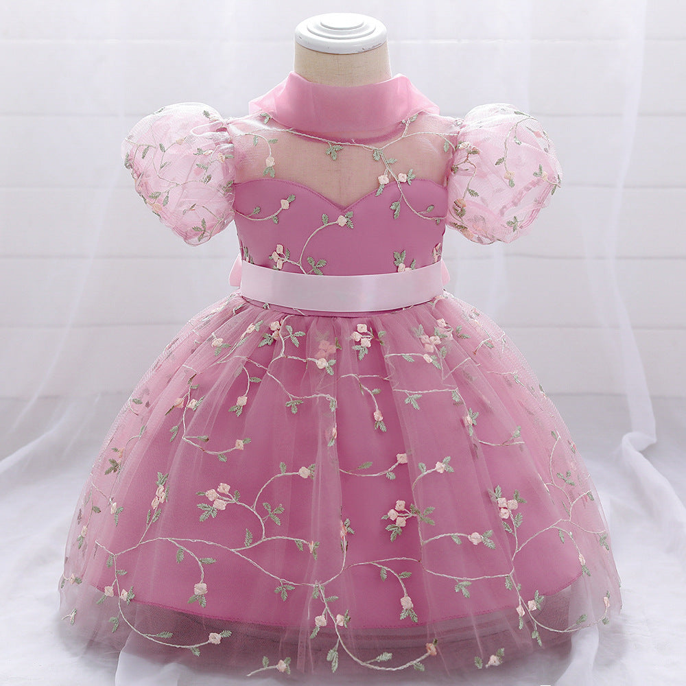 Princess Tea-Length Lace and Tulle Flower Girl Dress with Ruffles