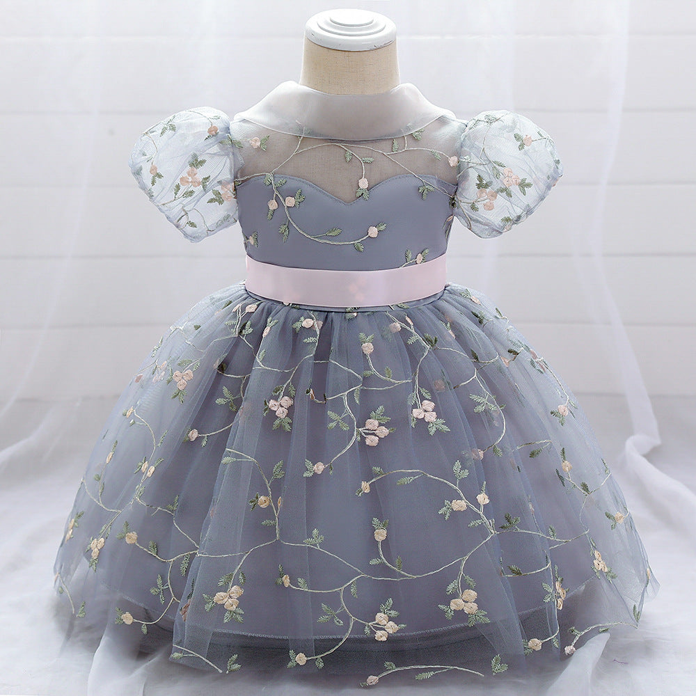 Princess Tea-Length Lace and Tulle Flower Girl Dress with Ruffles