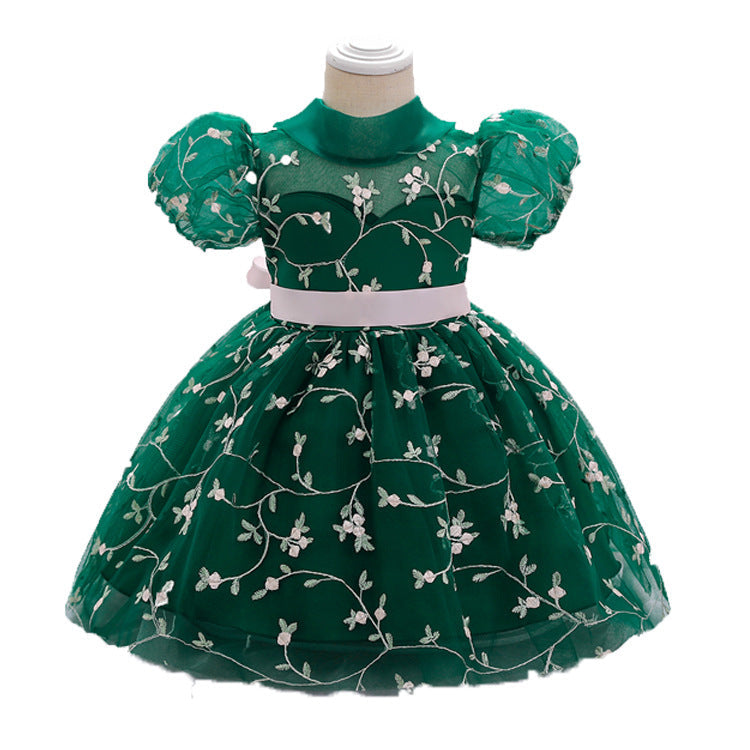Princess Tea-Length Lace and Tulle Flower Girl Dress with Ruffles