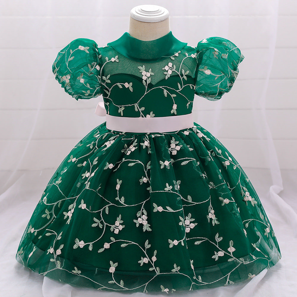 Princess Tea-Length Lace and Tulle Flower Girl Dress with Ruffles