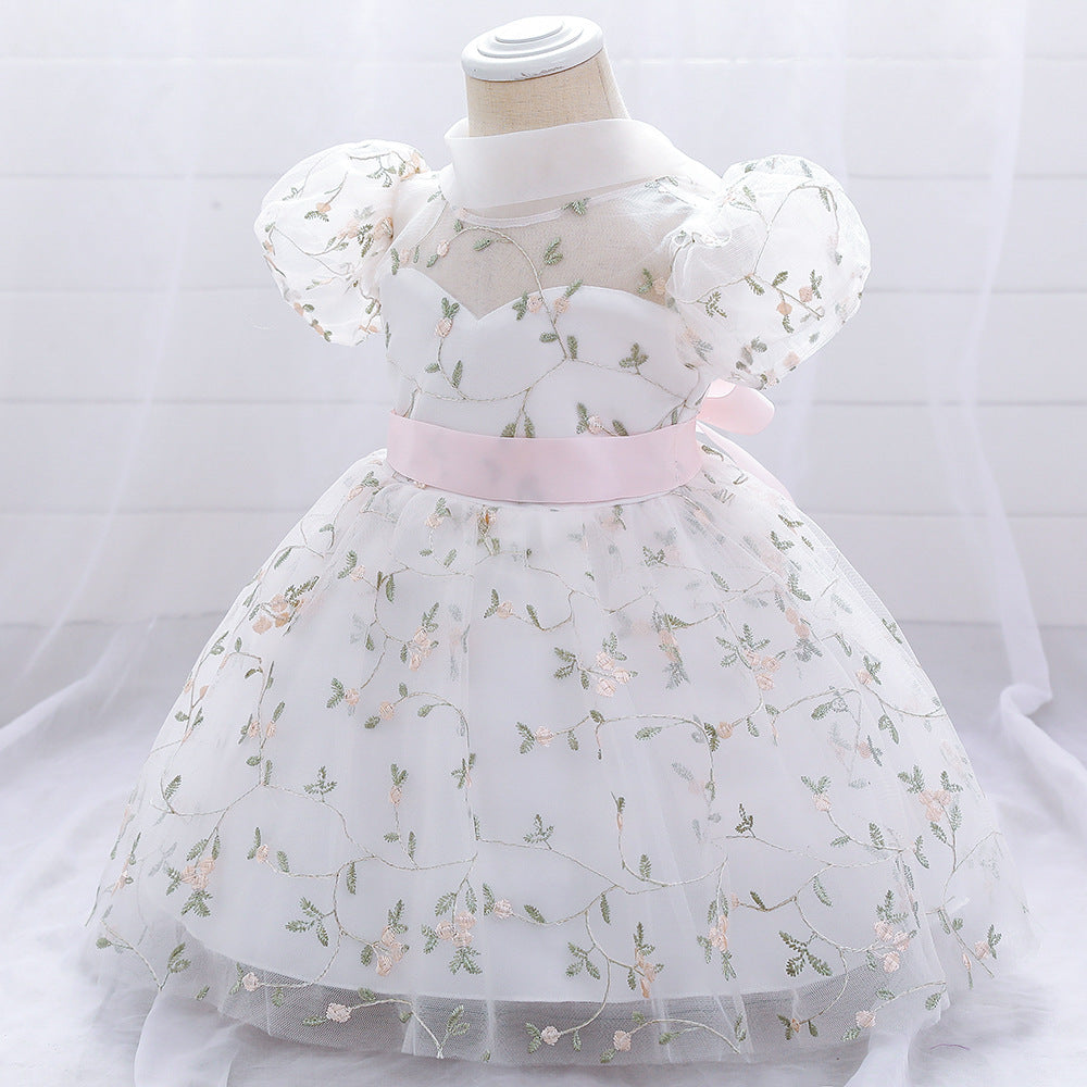 Princess Tea-Length Lace and Tulle Flower Girl Dress with Ruffles