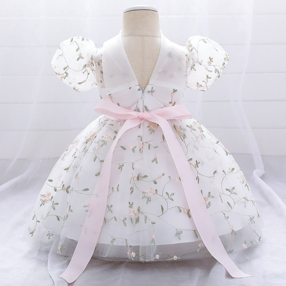 Princess Tea-Length Lace and Tulle Flower Girl Dress with Ruffles