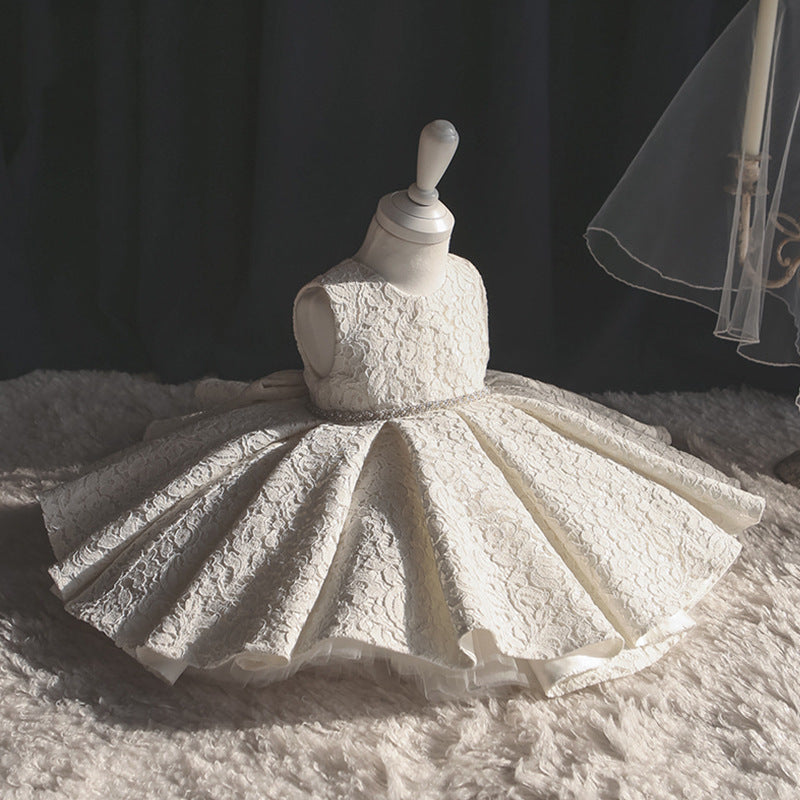 Princess Tea-Length Lace Flower Girl Dress with Ruffles