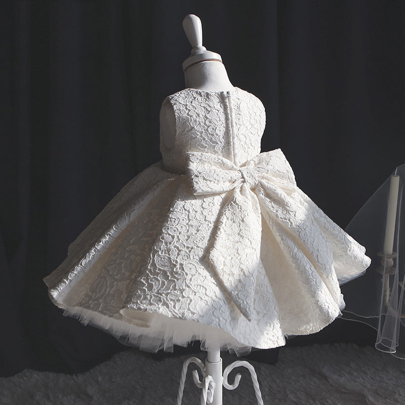 Princess Tea-Length Lace Flower Girl Dress with Ruffles
