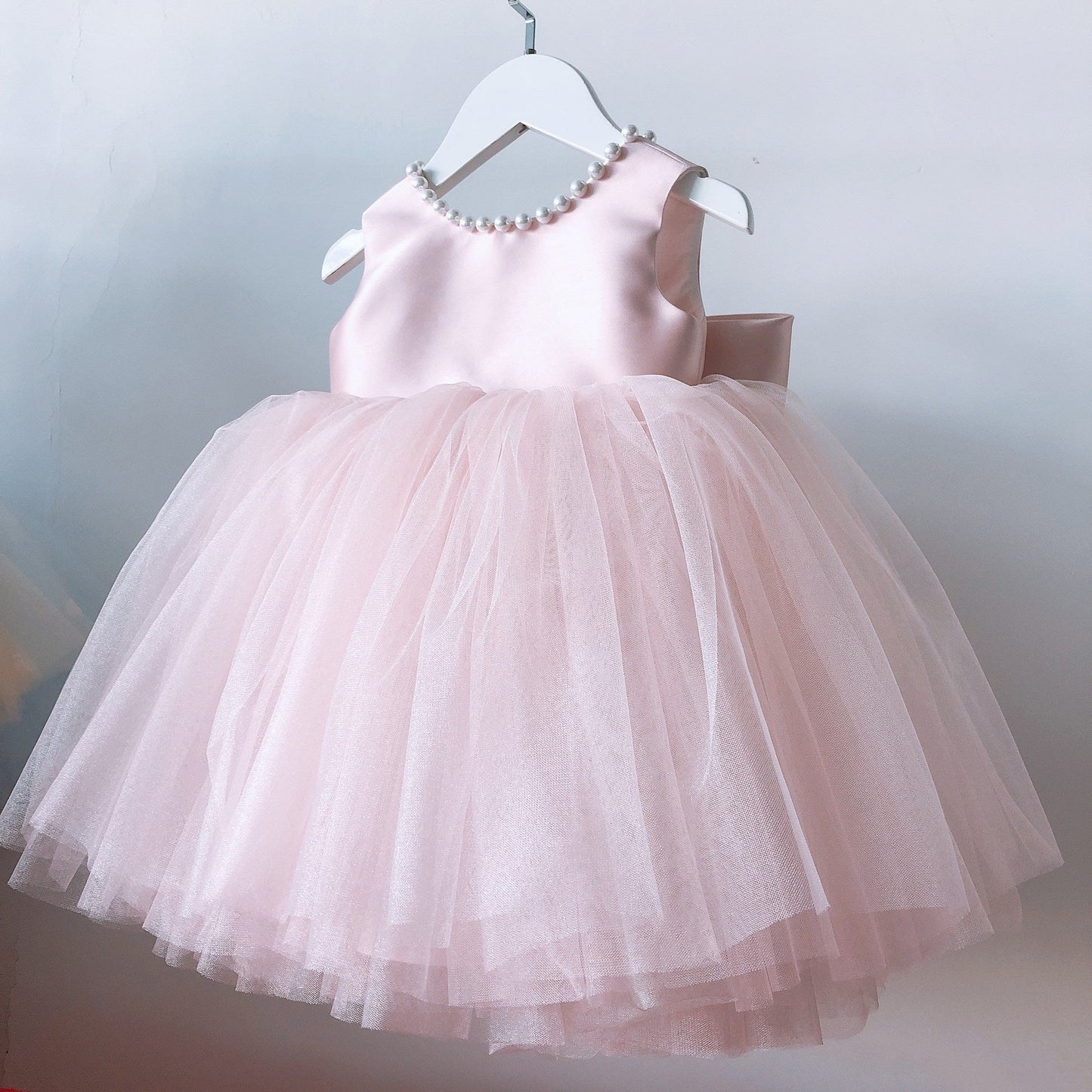Princess Tea-Length Satin and Tulle Flower Girl Dress with Beads