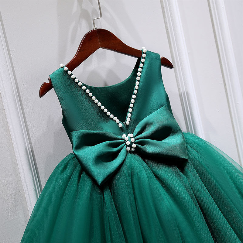 Princess Tea-Length Satin and Tulle Flower Girl Dress with Beads