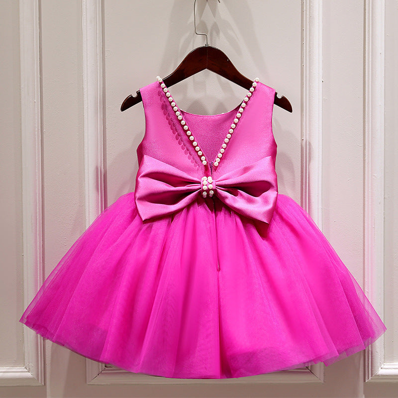 Princess Tea-Length Satin and Tulle Flower Girl Dress with Beads