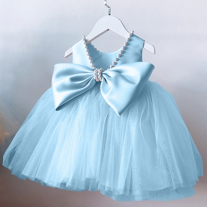 Princess Tea-Length Satin and Tulle Flower Girl Dress with Beads